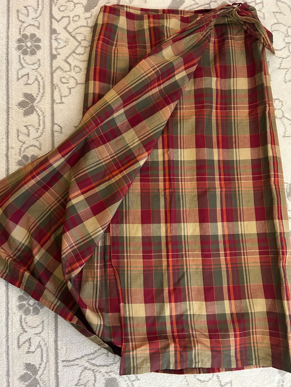 Jones New York Plaid Maxi Wrap Skirt in Red, Green and Tan - Picture 2 of 3